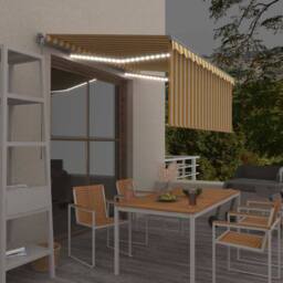 Berkfield Home Manual Retractable Awning with Blind&LED 3.5x2.5m Yellow&White - thumbnail 2