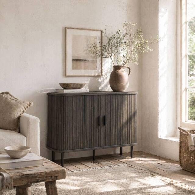 Wyld Haus Tayoyo Grey Mid Century Sideboard Slatted Sliding Doors - image 1