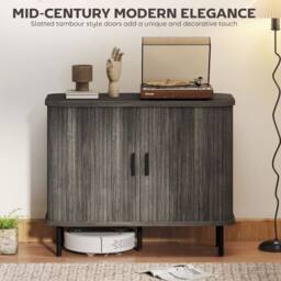 Wyld Haus Tayoyo Grey Mid Century Sideboard Slatted Sliding Doors - thumbnail 5