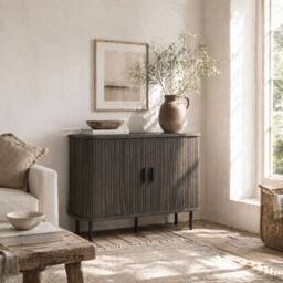 Wyld Haus Tayoyo Grey Mid Century Sideboard Slatted Sliding Doors
