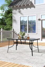 H&O Direct Tempered Glass Outdoor Coffee Table with Parasol Hole in Black - thumbnail 1