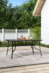 H&O Direct Tempered Glass Outdoor Coffee Table with Parasol Hole in Black - thumbnail 2