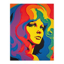 "Artery8 Wall Art Print 1960's Retro Portrait Woman Psychedelic Rainbow Colours Vibrant Bold Bright Colourful Painting Poster - Size: W24"" x H32""" - thumbnail 1