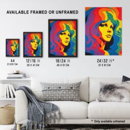 "Artery8 Wall Art Print 1960's Retro Portrait Woman Psychedelic Rainbow Colours Vibrant Bold Bright Colourful Painting Poster - Size: W24"" x H32""" - thumbnail 3