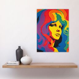 "Artery8 Wall Art Print 1960's Retro Portrait Woman Psychedelic Rainbow Colours Vibrant Bold Bright Colourful Painting Poster - Size: W24"" x H32""" - thumbnail 4