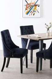 Life Interiors Set of 4 Velvet Dining Chairs Scoop Knockerback & Button Tufted, Solid Wood Legs in Black - thumbnail 7