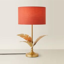 ValueLights Christina Fabric Drum Shade Gold Palm Leaf Table Lamp with LED Bulb in Burnt Orange - thumbnail 6