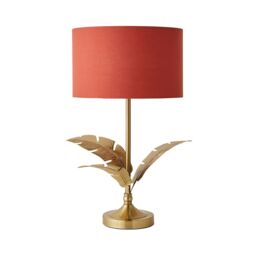 ValueLights Christina Fabric Drum Shade Gold Palm Leaf Table Lamp with LED Bulb in Burnt Orange - thumbnail 2