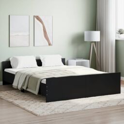 Berkfield Home Bed Frame with Headboard & Footboard Black 150x200 cm King Size - thumbnail 1