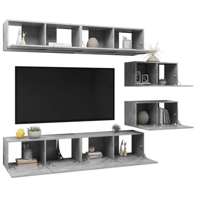Berkfield Home Modern 6 Piece TV Cabinet Set Concrete Grey Engineered Wood - image 1