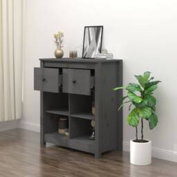 Berkfield Home Sideboard Grey 70x35x80 cm Solid Wood Pine - Size: 70 x 35 x 80 cm - thumbnail 6