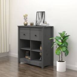 Berkfield Home Sideboard Grey 70x35x80 cm Solid Wood Pine - Size: 70 x 35 x 80 cm - thumbnail 2