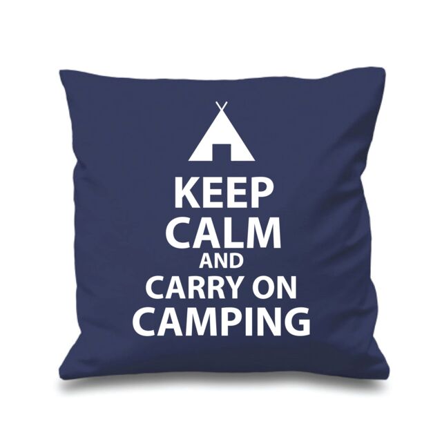 "60 SECOND MAKEOVER Navy Cushion Cover Keep Calm & Carry On Camping 16"" x 16"" Mum Friend Gift Decorative Cushion Home Camp - Size: 40 cm x 40 cm"