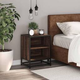 Berkfield Home Bedside Cabinet Brown Oak 40x31x50 cm Engineered Wood & Metal - Size: 40 x 31 x 50 cm - thumbnail 3