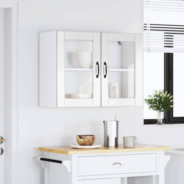 Berkfield Home Kitchen Wall Cabinet with Glass Door Kalmar Grey Sonoma Wood in White - image 1