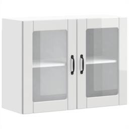 Berkfield Home Kitchen Wall Cabinet with Glass Door Kalmar Grey Sonoma Wood in White - thumbnail 3