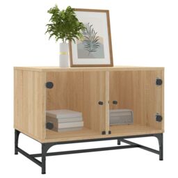 Berkfield Home Coffee Table with Glass Doors Sonoma Oak 68.5x50x50 cm in Brown - thumbnail 3
