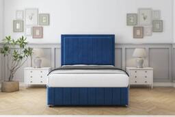 "Sloomy Pemberton Plush Divan Bed Base No Drawers With 26"" Strutted Headboard & 12"" Matching Footboard in Navy - Size: Small Single" - thumbnail 2