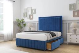 "Sloomy Pemberton Plush Divan Bed Base No Drawers With 26"" Strutted Headboard & 12"" Matching Footboard in Navy - Size: Small Single" - thumbnail 4