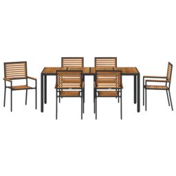 Berkfield Home 7 Piece Garden Dining Set Black Poly Rattan Acacia - thumbnail 7