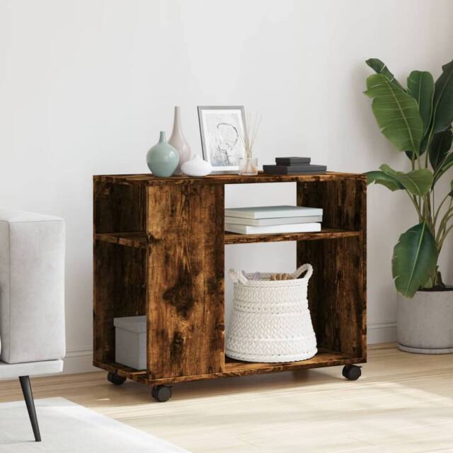 Berkfield Home Side Table with Wheels Smoked Oak 70x35x60 cm Engineered Wood in Brown - Size: 70 x 35 x 60 cm - image 1