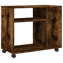 Berkfield Home Side Table with Wheels Smoked Oak 70x35x60 cm Engineered Wood in Brown - Size: 70 x 35 x 60 cm - thumbnail 7