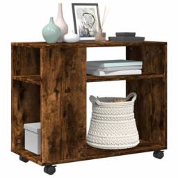 Berkfield Home Side Table with Wheels Smoked Oak 70x35x60 cm Engineered Wood in Brown - Size: 70 x 35 x 60 cm - thumbnail 4