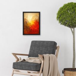 Artery8 Hidden Village Autumn Forest Warm Glow Watercolour Artwork Framed Wall Art Print A4 in Black - thumbnail 2