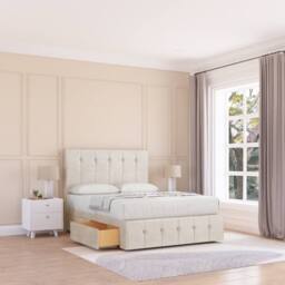 "Sloomy Cambridge Plush Divan Base 2 Drawers-26"" Headboard & 12"" Footboard in Cream - Size: Double" - thumbnail 3