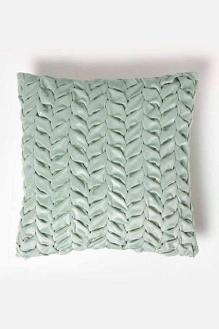 Homescapes Grace Pleated Velvet Cushion in Green - Size: 45 cm x 45 cm - image 1