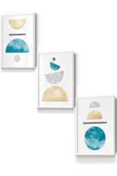 Yellow and Aqua Blue Abstract Mid Century Geometric Framed Wall Art - Small