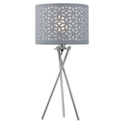 First Choice Lighting Set of 2 Chrome Tripod Table Lamps with Grey Laser Cut Shades in Silver - thumbnail 3