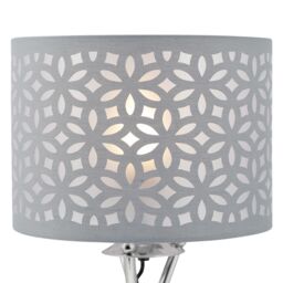 First Choice Lighting Set of 2 Chrome Tripod Table Lamps with Grey Laser Cut Shades in Silver - thumbnail 4