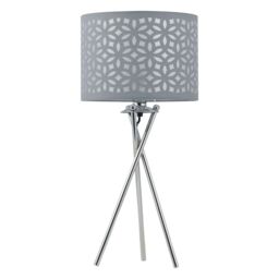 First Choice Lighting Set of 2 Chrome Tripod Table Lamps with Grey Laser Cut Shades in Silver - thumbnail 2