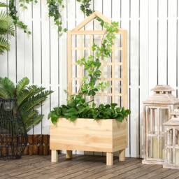 OUTSUNNY Wooden Garden Planters with Trellis for Vine Climbing Plants, Natural - thumbnail 1