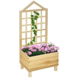 OUTSUNNY Wooden Garden Planters with Trellis for Vine Climbing Plants, Natural - thumbnail 2