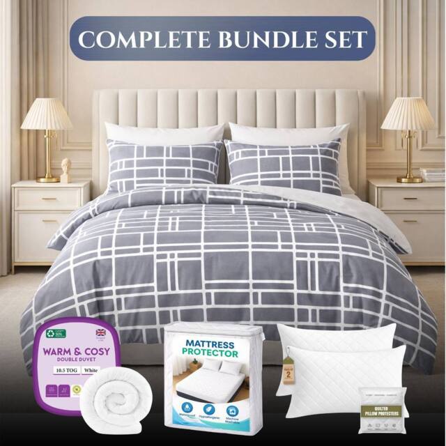Grace Bricks Brushed Microfiber Bedding Bundle Set Ultrasoft Hypoallergenic in Grey - Size: Single - image 1