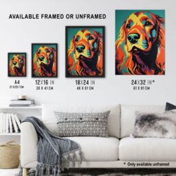Artery8 Red Setter Dog Modern Flamboyant Colourful Graphic Coral Orange & Teal Yellow Unframed Wall Art Print Poster Home Decor Premium - thumbnail 3