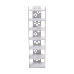 Living and Home Narrow Shoe Rack 7 Tier for Closet Entryway Tall Slim Vertical Shoe Rack for Small Spaces in White - thumbnail 6