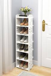 Living and Home Narrow Shoe Rack 7 Tier for Closet Entryway Tall Slim Vertical Shoe Rack for Small Spaces in White