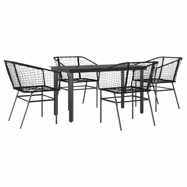 Berkfield Home 5 Piece Garden Dining Set Black Poly Rattan Glass - image 1