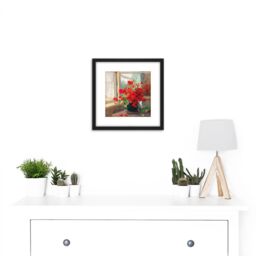 Artery8 Florian Bouquet Poppies Window Flowers Painting 8X8 Inch Square Wooden Framed Wall Art Print Picture with Mount in Black - thumbnail 2
