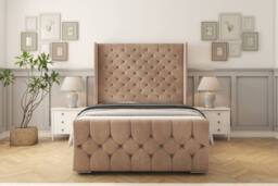 "Sloomy Luthor Naples Bed Frame With 50"" Upholstered Wingback Headboard in Light Brown - Size: Single" - thumbnail 1
