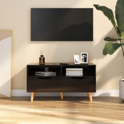 Berkfield Home TV Cabinet High Gloss Black 90x40x48.5 cm Engineered Wood - thumbnail 1