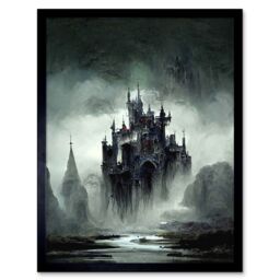"Artery8 Wall Art Print Dark Gothic Castle Fantasy Landscape Art Framed in Black - Size: W12"" x H16""" - thumbnail 1