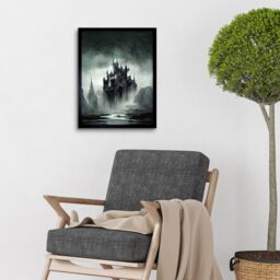 "Artery8 Wall Art Print Dark Gothic Castle Fantasy Landscape Art Framed in Black - Size: W12"" x H16""" - thumbnail 2