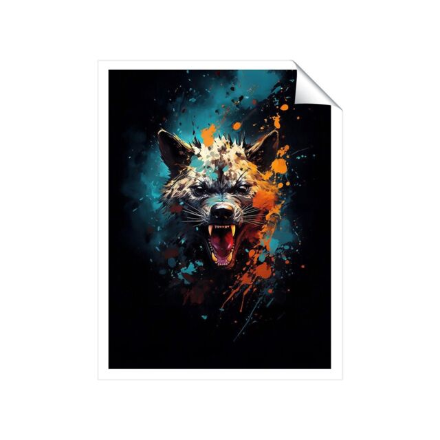 "Warren Reed - Designer Splashart Angry Hyena Face Unframed Art Print - Size: W16"" x H24""" - image 1