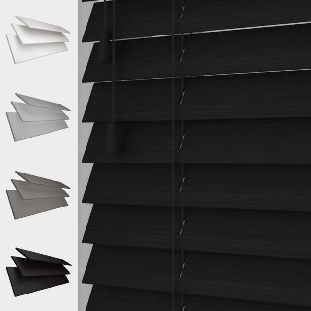 Blinds Outlet Faux Wood String Venetian Blind in Black - Size: 180 cm width x 200 cm drop - image 1