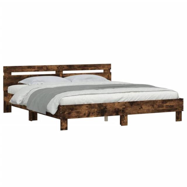 Berkfield Home Durable Bed Frame with LED without Mattress Smoked Oak 200x200 cm in Brown - image 1