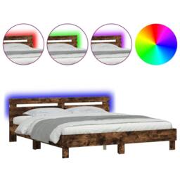 Berkfield Home Durable Bed Frame with LED without Mattress Smoked Oak 200x200 cm in Brown - thumbnail 3